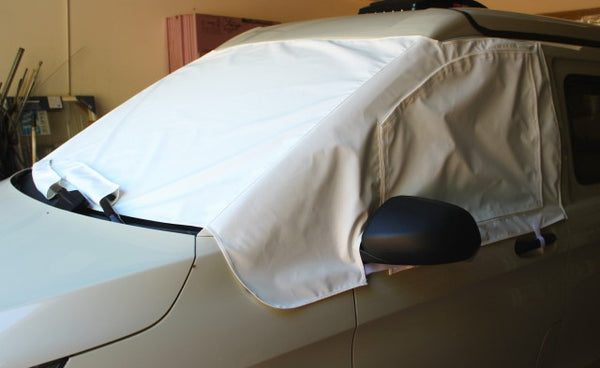 Metris van cab window cover with screens - panel closed on screen