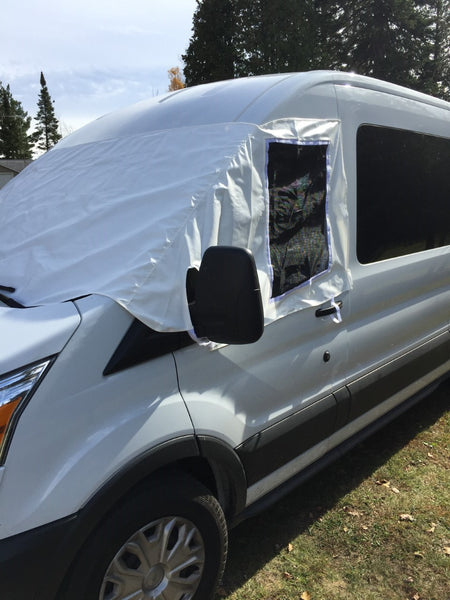 Transit cab cover with screens - panel off