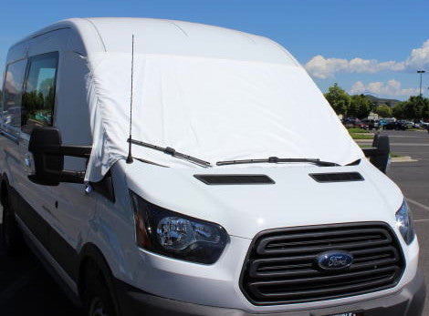 Transit cab window cover front view shown on Medium Roof