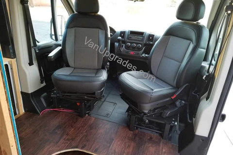 Promaster Van with seat swivels and lowered bases installed  