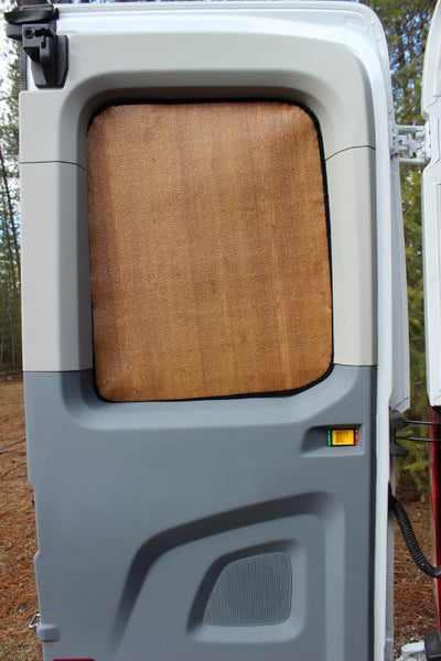 Promaster van rear door window insulation panel - show on a Transit