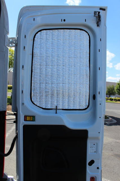 Promaster cargo door insulation with door open - Shown on Transit