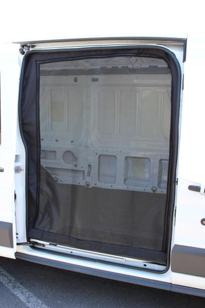 Transit van close view of slider door insect screen